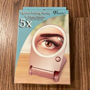 Floxite Folding Lighted Vanity & Travel Mirror with high low lighting rose gold